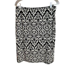 Chicos Black White Damask Print Elastic Waist Skirt Size M